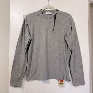 Moschino Heathered Gray Zipper Crew Neck Long Sleeve Shirt